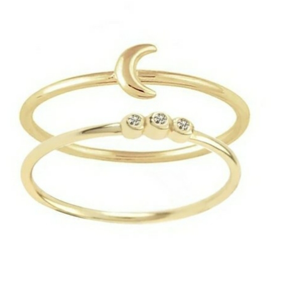 NEW Minimalist Dainty Gold Toned Moon CZ Ring Set - Picture 6 of 8